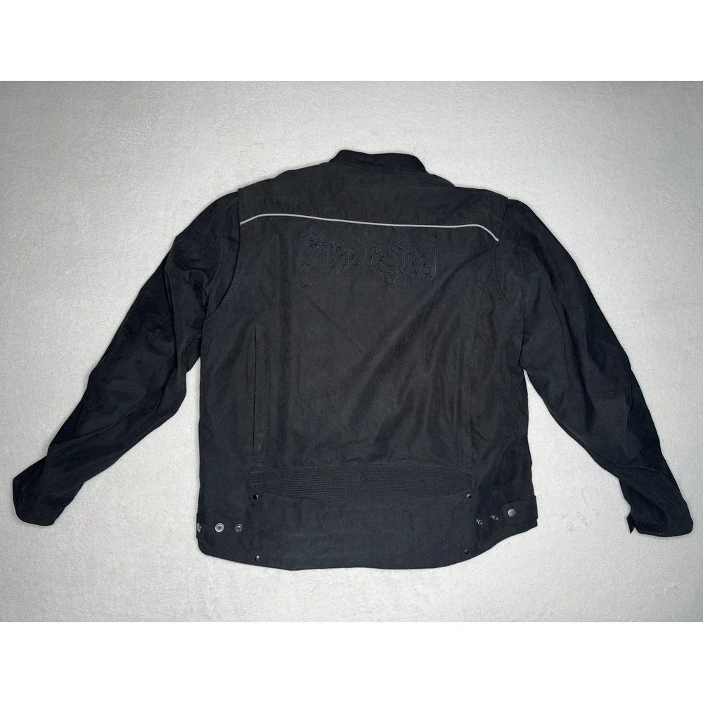Street & Steel Black Padded Motorcycle Riding Jacket‎ Brotherhood Patch Sz XL